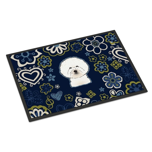 Carolines Treasures 18 x 27 in. Blue Flowers Bichon Frise Indoor or Outdoor Mat BB5068MAT - main